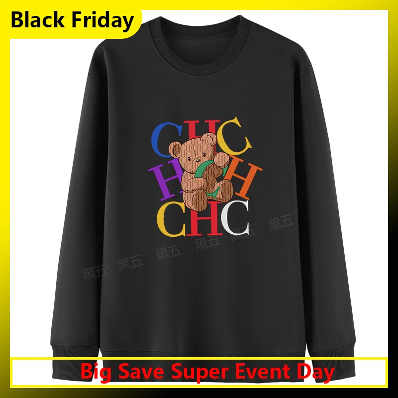 Ch urso impressão moletom de algodão letras coloridas oversized ajuste masculino feminino casual streetwear macio e confortável unisex roupas