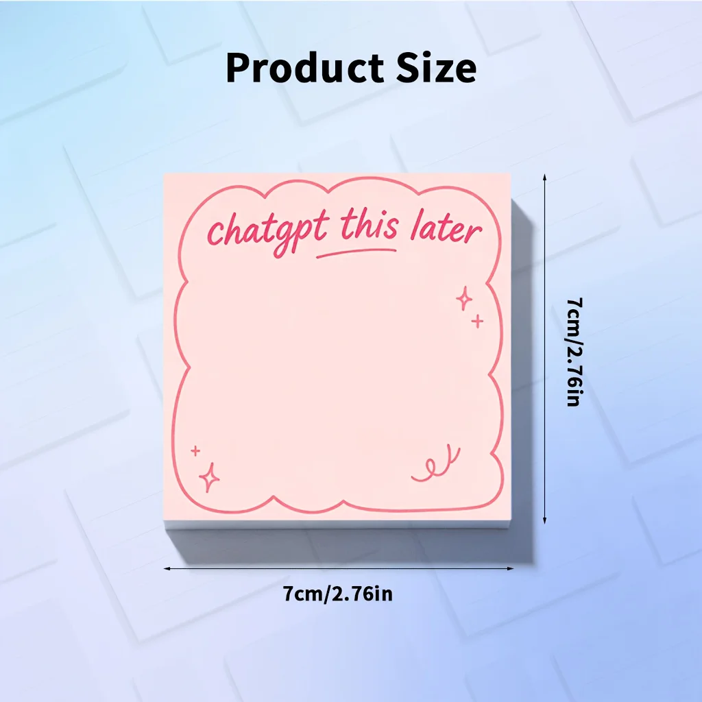 Office 50 Sheets ChatGPT Sticky Notes Suitable for Tech, AI-Themed Notepad with Pink Curved Edge & ChatGPT Labeling System
