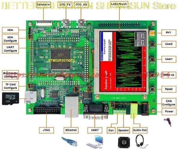 Free shipping     DevKit1207 Evaluation Kit STM32F207  board +3.5 inch touch screen sensor