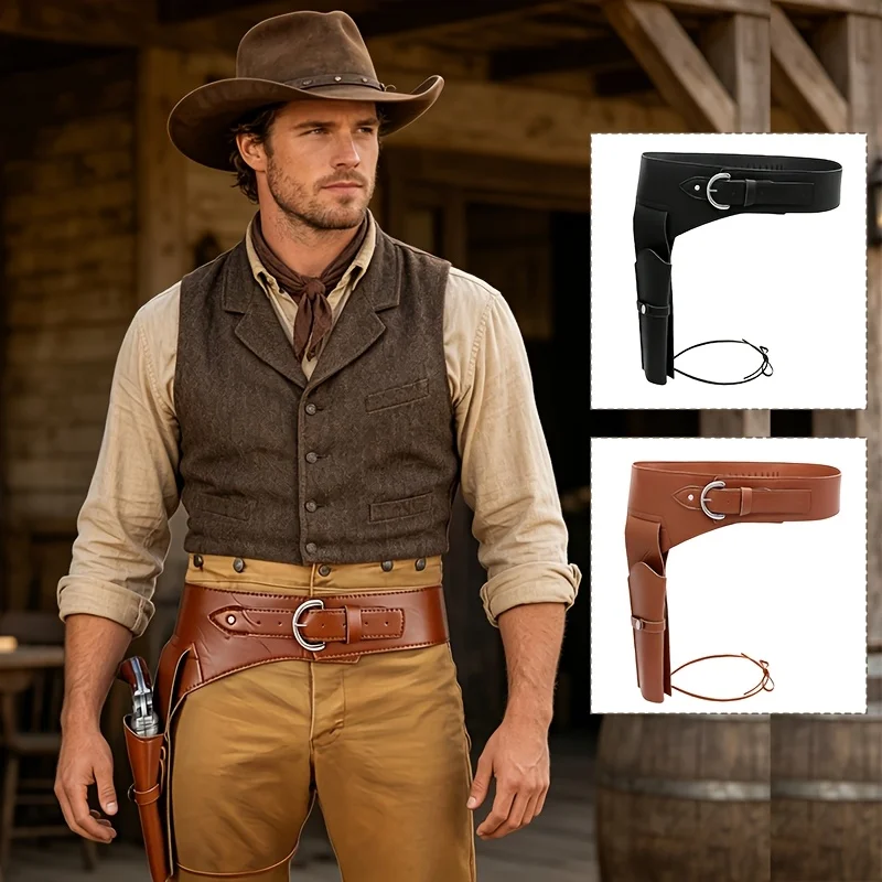 Vintage Western Leather Gun Holster,  Thigh Tie Cowboy Pistol Holder for Cosplay Costume Accessory Halloween LARP