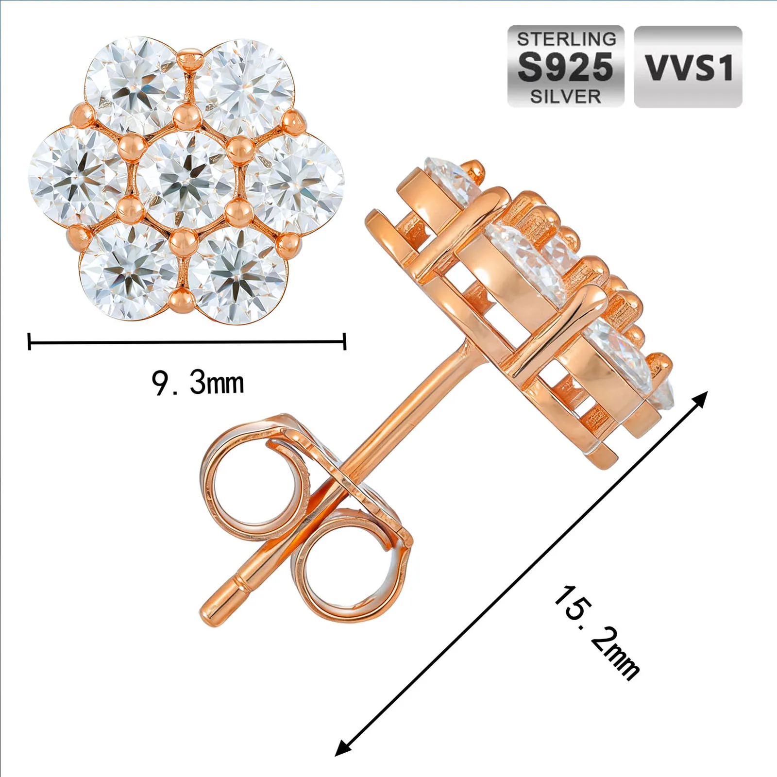 

ICEBLING Moissanite Earrings Sterling Silver Rose Gold Plated D VVS1 Lab Diamond Flower Ear Studs Women Wholesale
