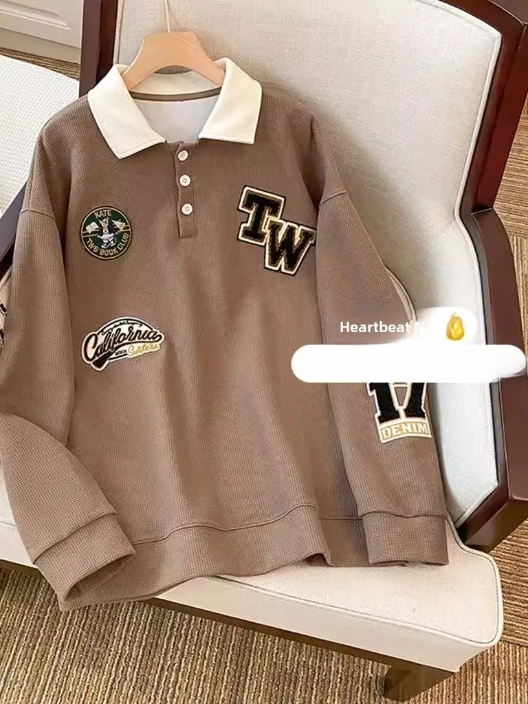 

Свободный свитшот с V-образным вырезом для женщин, весна-осень, повседневный, контрастный цвет, длинный рукав, полиэстер, корейский стиль