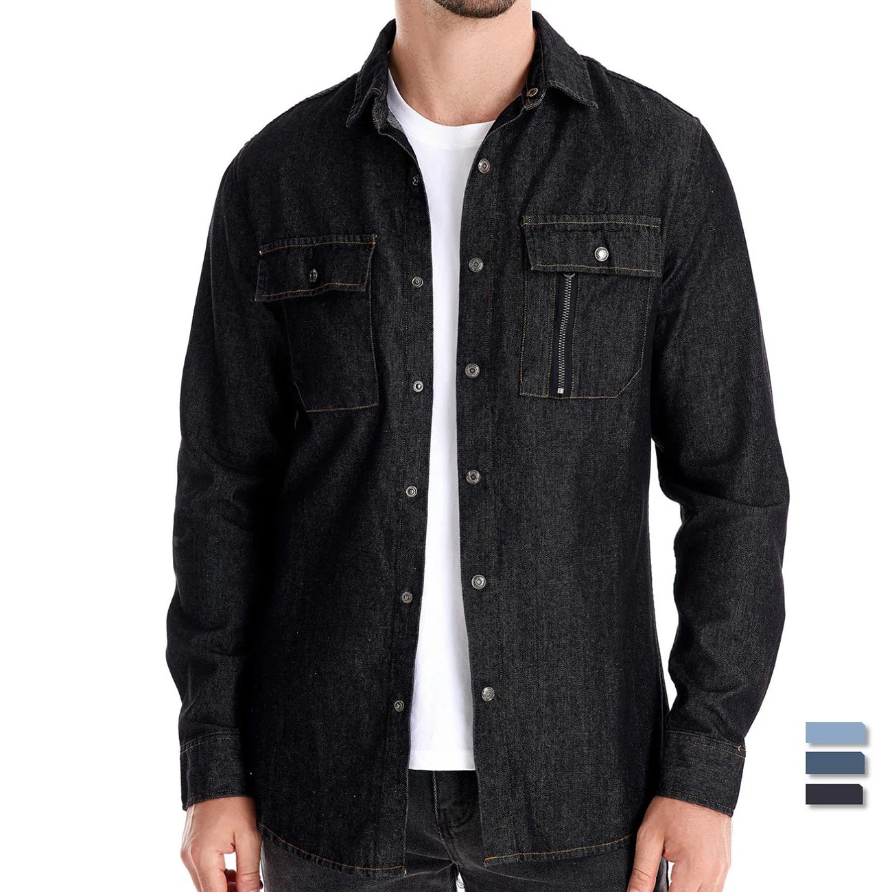 2024 Autumn New Trend European Denim Men's Casual Solid Color Cotton Long Sleeved Washed Shirt