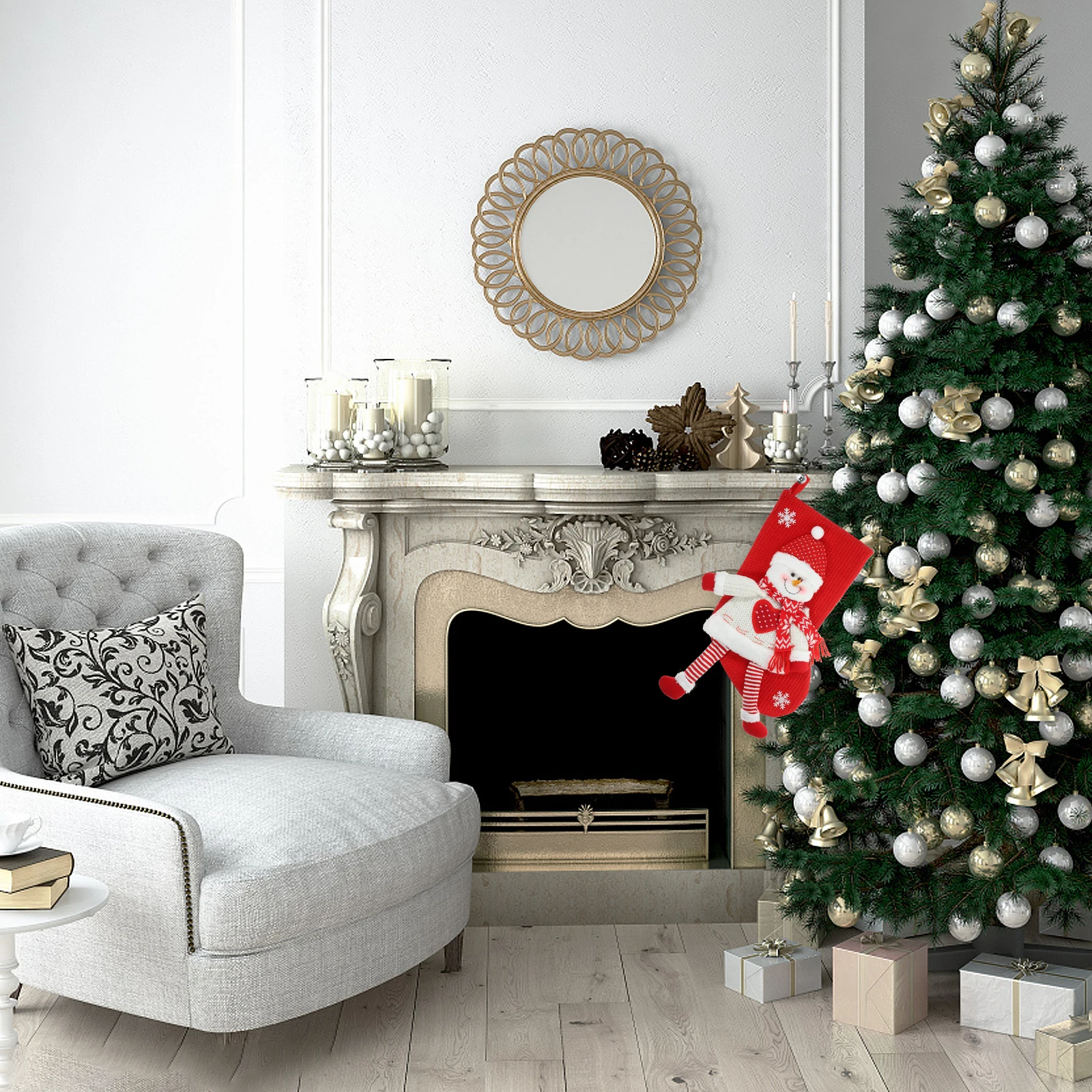 

Christmas Stocking Red Embroidered Large Soft Burlap Nonwoven Fabric Gift Hold Candy Chocolate Fireplace Wall Door Hanging