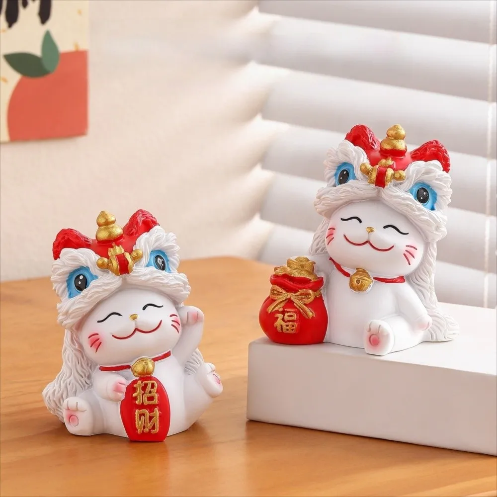 Kawaii Beckoning Cat Desktop Ornament Wealth Good Fortune Lucky Cat Sculpture Decoration Cute New Year Cat Statue Living Room