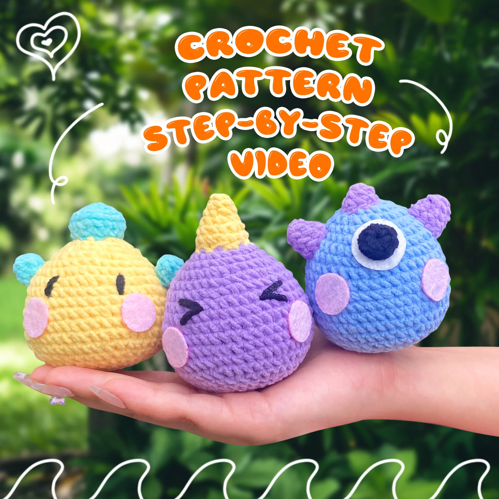 Three Monster Dolls Crochet Fabric Bag Cute One-eyed Monster Schoolbag Key Pendant DIY Knitting&Crocheting