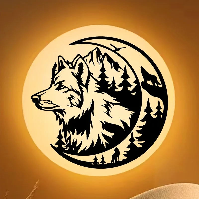 2D Flat, 1pc Multifunctional Metal Wolf Pack Wall Art, Indoor and Outdoor Sculpture, 1pc