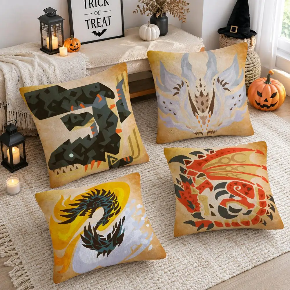 Game M-Monster h-Hunter Cushion Cover Soft Plush Cushion Case Throw Pillowcase Cozy Home Sofa Bed Living Room Decor