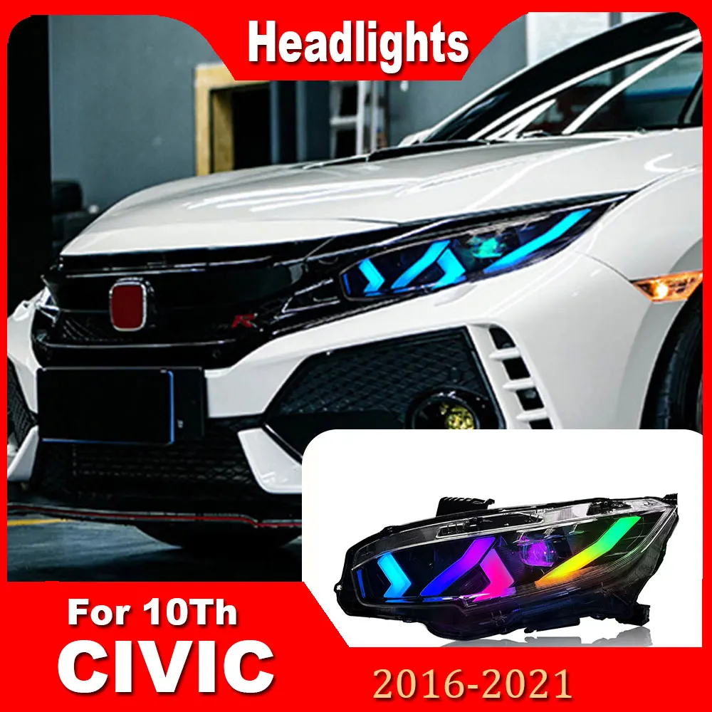 Front Lamp RGB For Honda Civic 10Th 2016-2021 Lamborghini style LED Headlight Assembly modification Waterproof Plug And Play