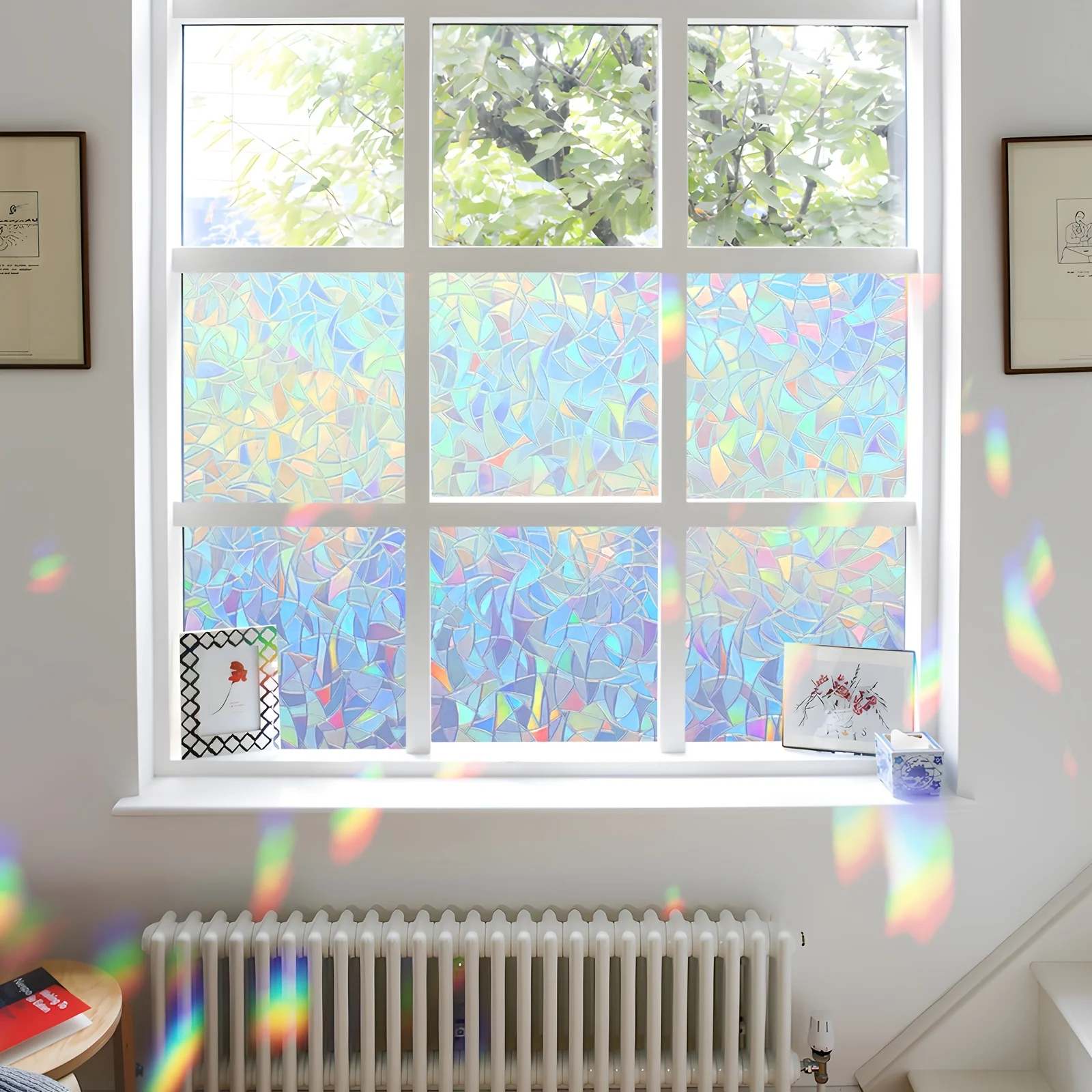 Iridescent Mirror Privacy Window Film Static Cling No Glue Cut to Size Removable for Bathroom Bedroom Living Room Glass Door