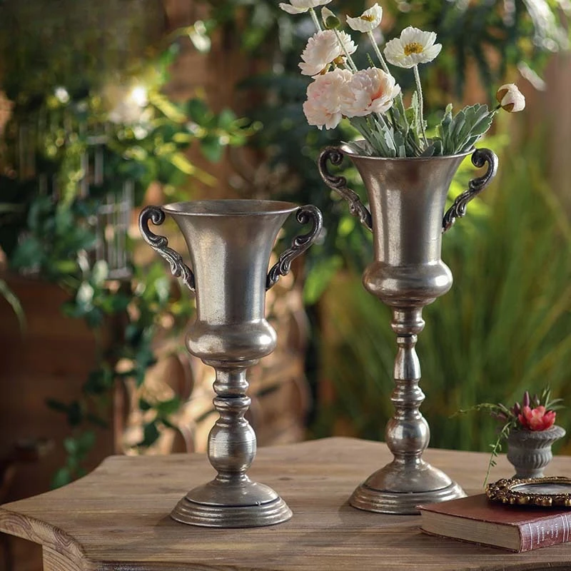 European classical silver-white retro vase outdoor garden goblet flower utensils flower shop decorative flower arrangement