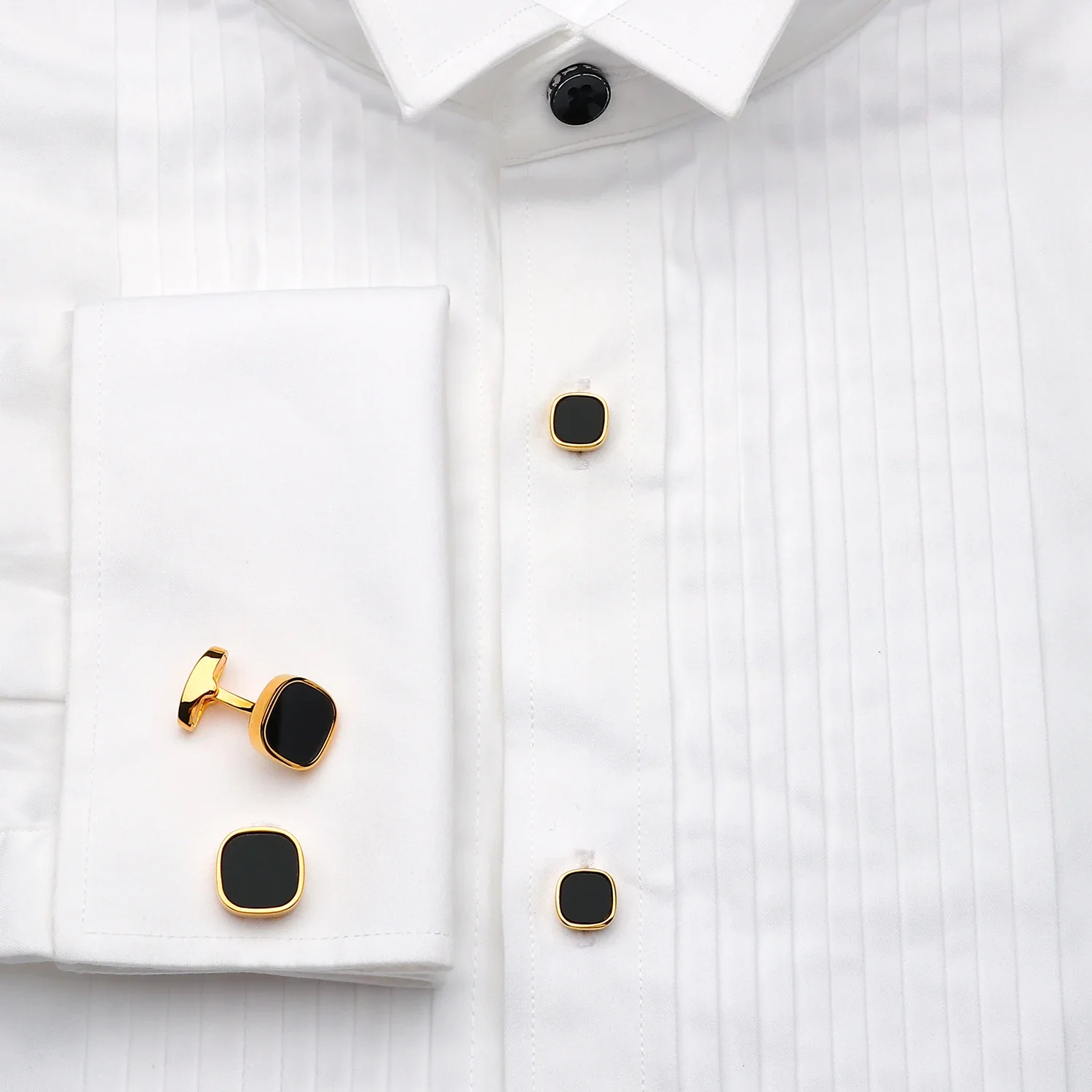 HAWSON Black Stone Cufflinks and Tuxedo Shirt Studs Set for men