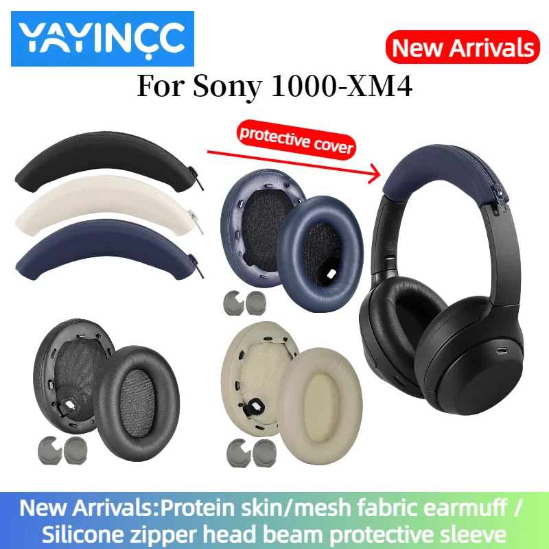 

YAYINCC Replacement Silicone zipper head beam protective cover & Memory Foam Ear Pads With buckle for Sony WH-1000XM4 Headset