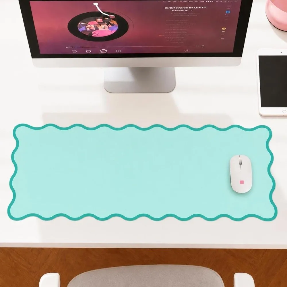 New 35x80cm Scalloped Desk Mat PU Waterproof Mouse Keyboard Pads Sweet Cute Computer Desk Pad for Office and Home