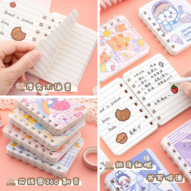 1/2/3 Random Kawaii Books Set A7 Small Notepad Coil Notebook 80 Sheets Cute Korean Stationery School Supplies for Students