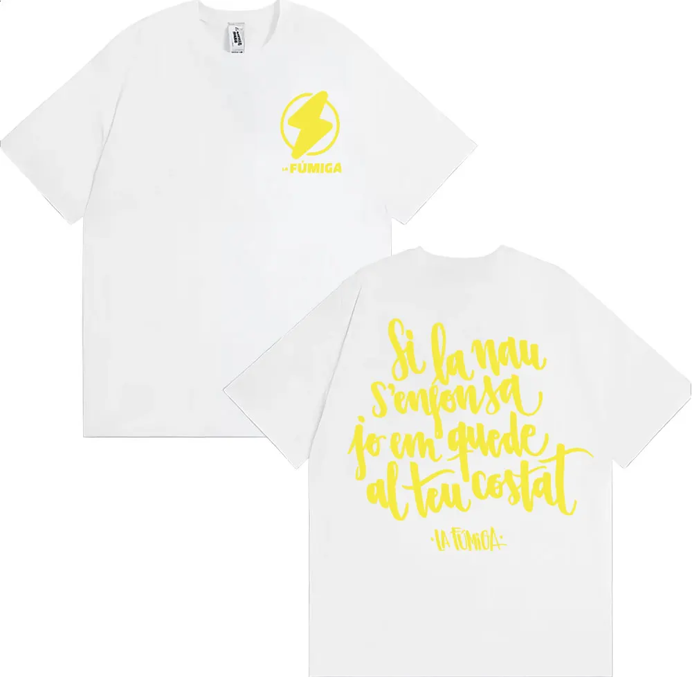 تي شيرت مطبوع عليه حروف La Fumam Si La Nau S'enfonsa تي شيرت للرجال والنساء موضة الهيب هوب الشرير الشارع تي شيرت قطني كبير الحجم #4