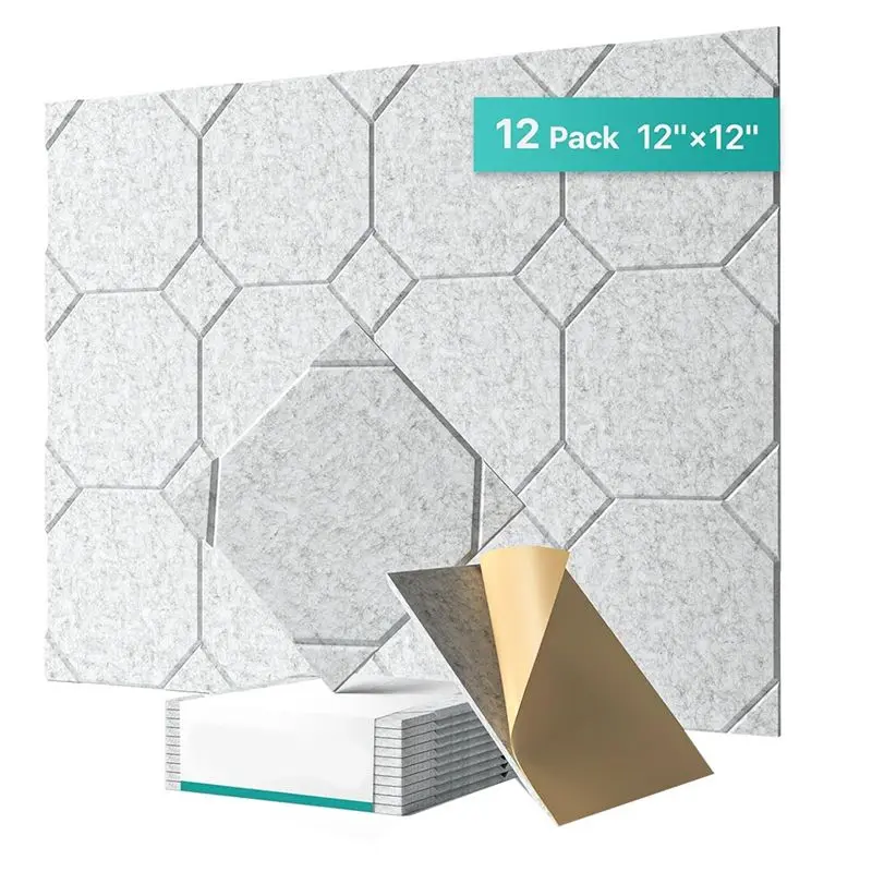 VEHO-Soundproof Wall Panels, Sound Proof For Door, Ceiling& Home Office- Self-Adhesive 12-Pack Acoustic Panels Silver Gray