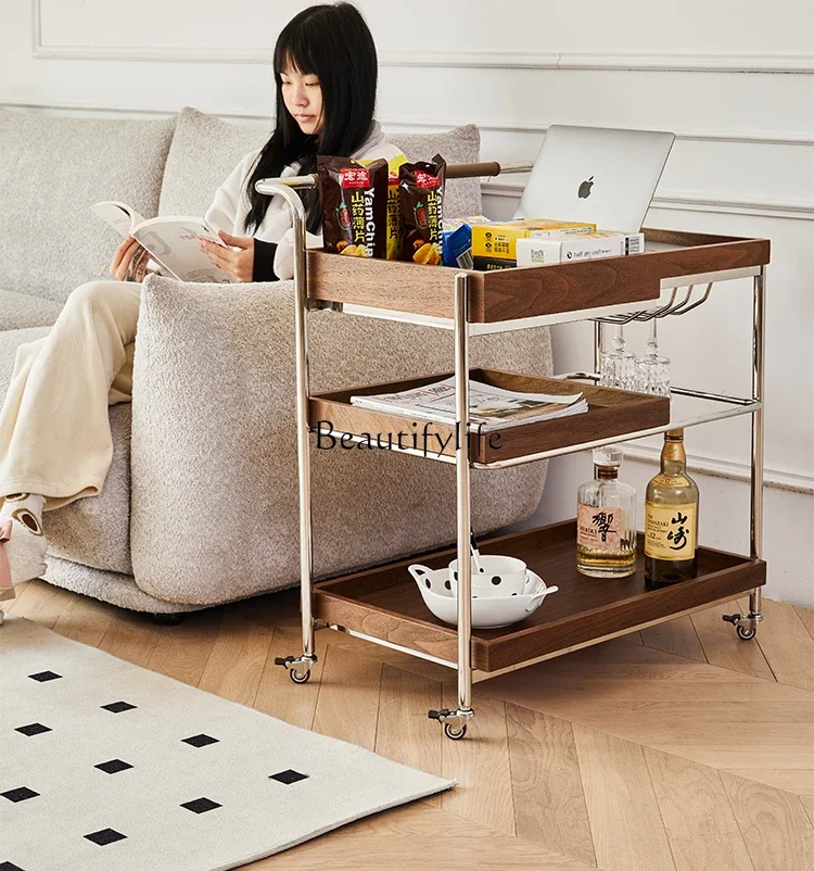 Mobile tea table living room stainless steel light luxury art ultra narrow side table