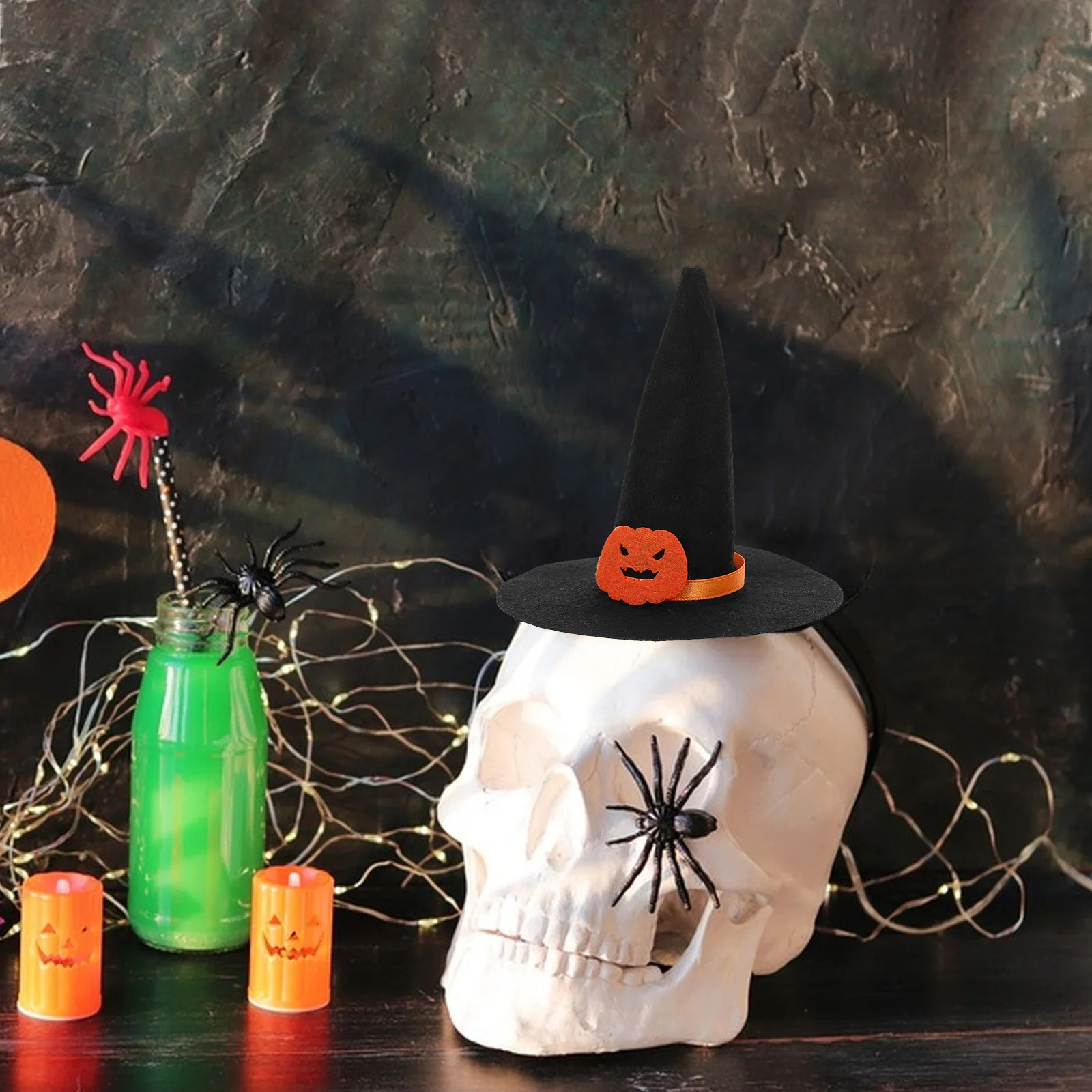 

6pcs Mini Felt Witch Hat Black Haloween Decor Costume Accessories Caps Craft Halloween Classroom Decor Reusable Toy