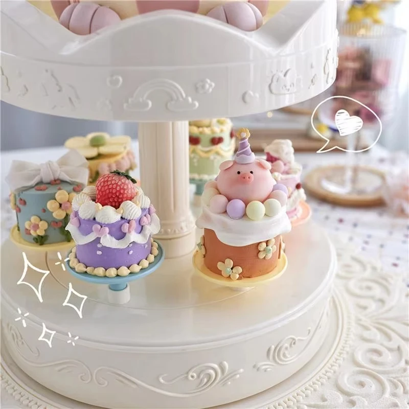 2 ชั้นอัตโนมัติหมุนเค้กซูชิขนม Cupcake Macaron ถาดงานแต่งงานวันเกิด Party Supplies เค้ก Turnables