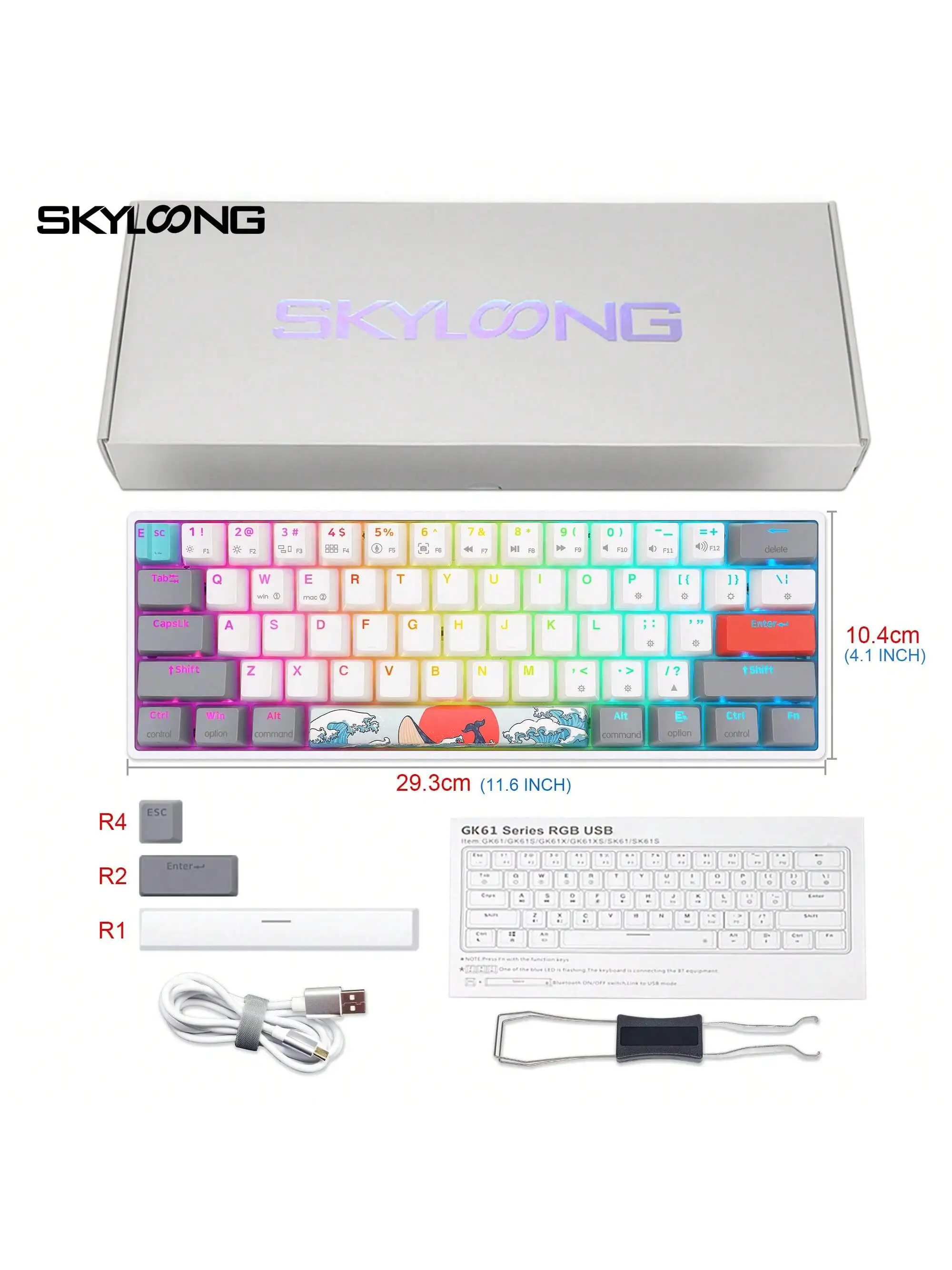 Imagem -02 - Skyloong Sk61 v2 Teclado com Fio Usb 60 Rgb Teclado Mecânico Quente Swappable Interruptor Óptico Pbt Teclas Tipo-c Teclado para Jogos