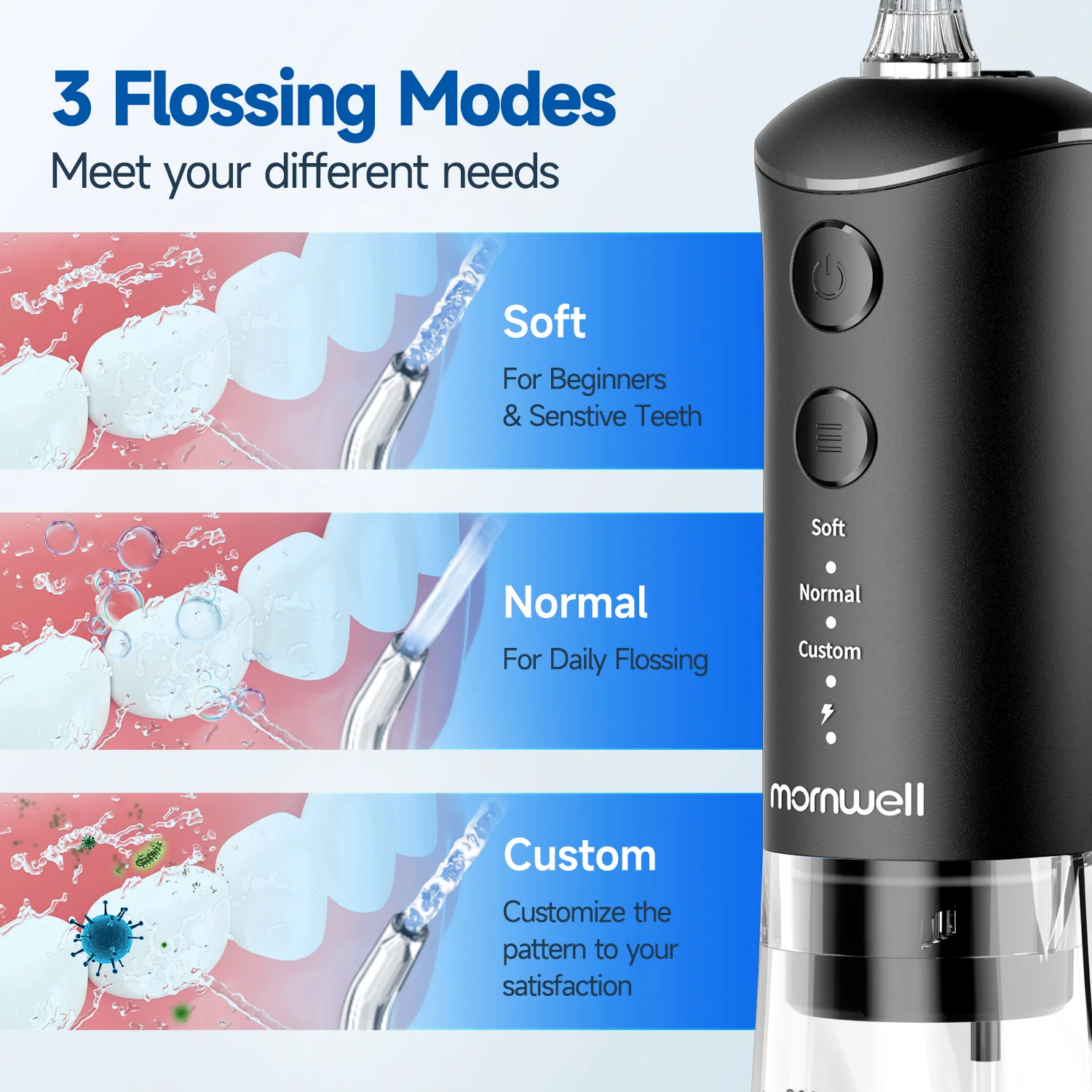 Water Dental Flosser Pick Pulse Portable Oral Irrigator 4 Replacement Tips IPX7 Waterproof 300ML Tank For Travel Personal Braces