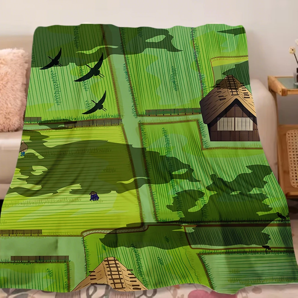 

Flannel Blanket Rice paddy field with hypoallergenic odor-resistant Technology microfiber bedspread Art deco Blankets