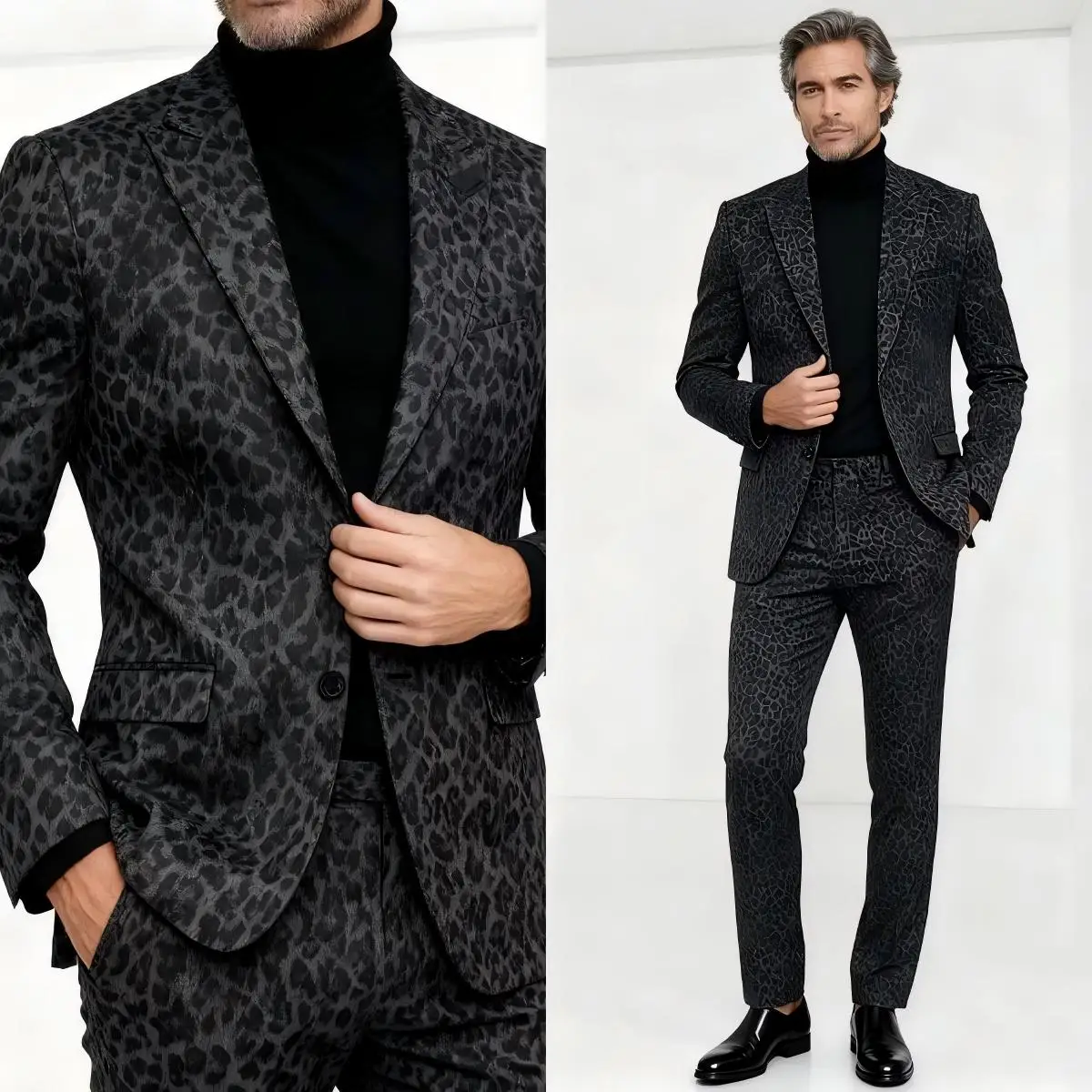 Modern Leopard Print Wedding Suits For Groom Wear Peaked Lapel Tuxedos 2 Pcs Jacket Pants Party Prom Customized