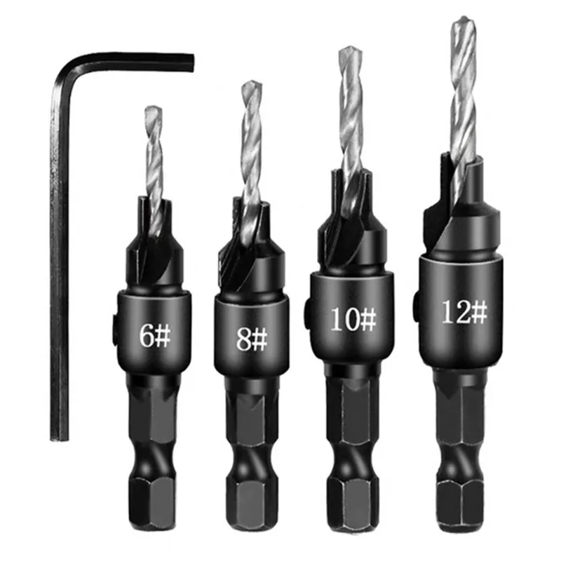 Woodworking Hole Opener Set Hexagon Screw Hardware Tool Natural Color Countersunk Drill Taper  Drill 4 Pieces