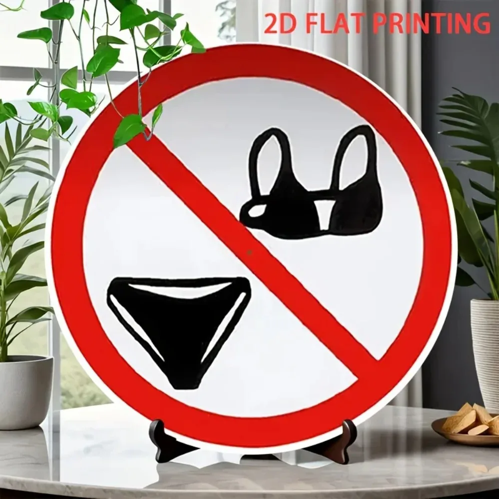 2026 Wooden Vintage Round Funny Sign, Rustic 2D Flat Print Wall Art, Retro No Bra Panties Prohibited Decor, Farmhouse Aesthet