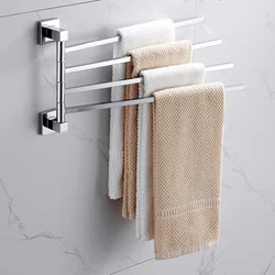 2/4 Swivel Towel Bars Hanger Stainless Steel Rotatable Bathrobe Towel Rack Holder Wall Mounted Bathroom Hardware