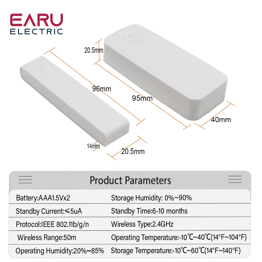 Tuya-Smart WiFi Window Gate Door Sensor, Abrir Fechar Detector, Alerta de Notificação App, Alarme de Segurança, Vida Inteligente, Alexa, Google Home