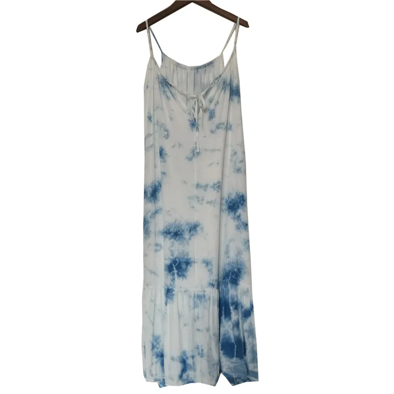 Sleeveless Halter Dress Loose Casual Yunnan Dali Handmade Blue Dyed for Women