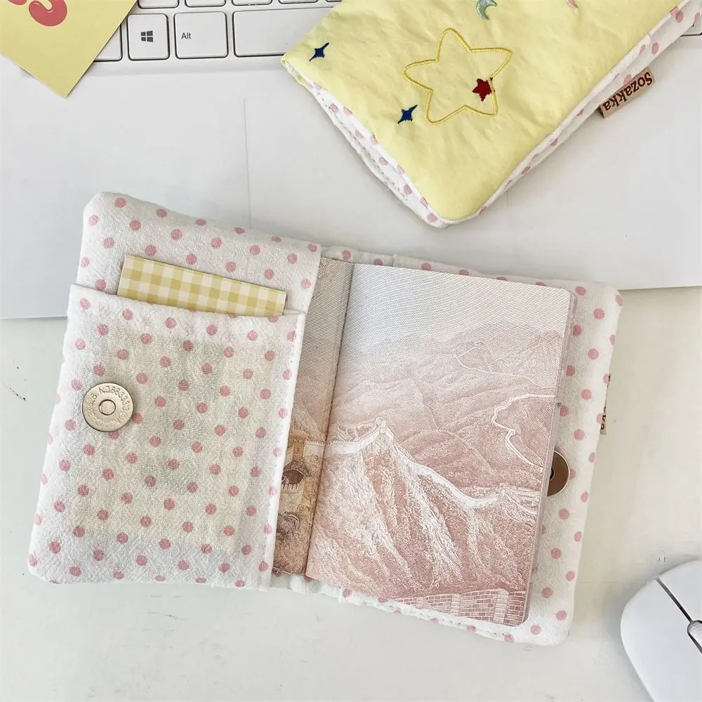 

Multifunction Passport Protective Cover Dopamine Airplane Check-in Card Storage Bag Cotton Star Embroidery Wallet