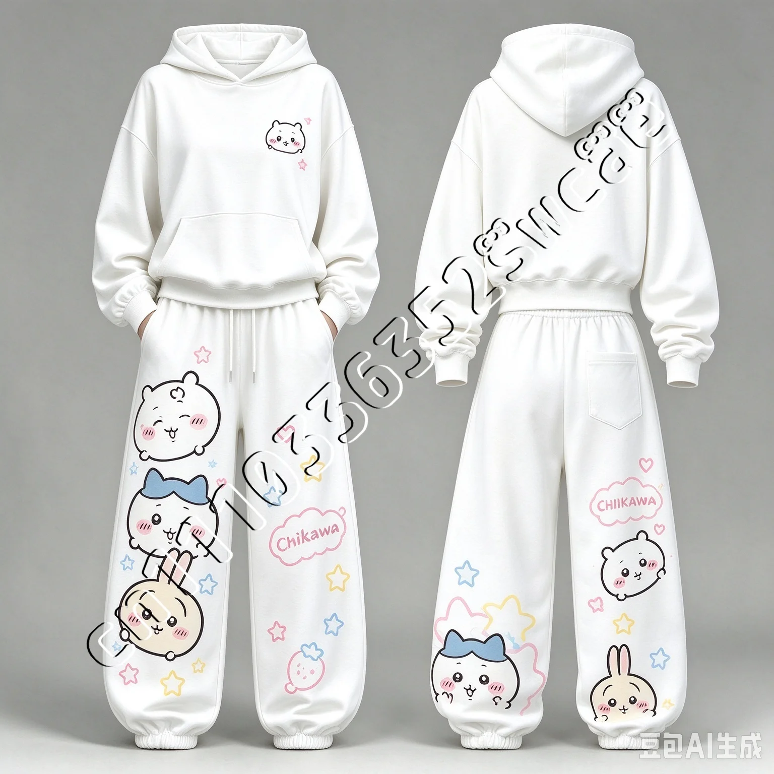 26/27 Neuer Chiikawa Niedlicher Cartoon-Print Hoodie Trainingsanzug Fan-Kollektion Herbst Winter Unisex Lässiges 2-Teiliges Outfit Familien-Matching – Detail 8