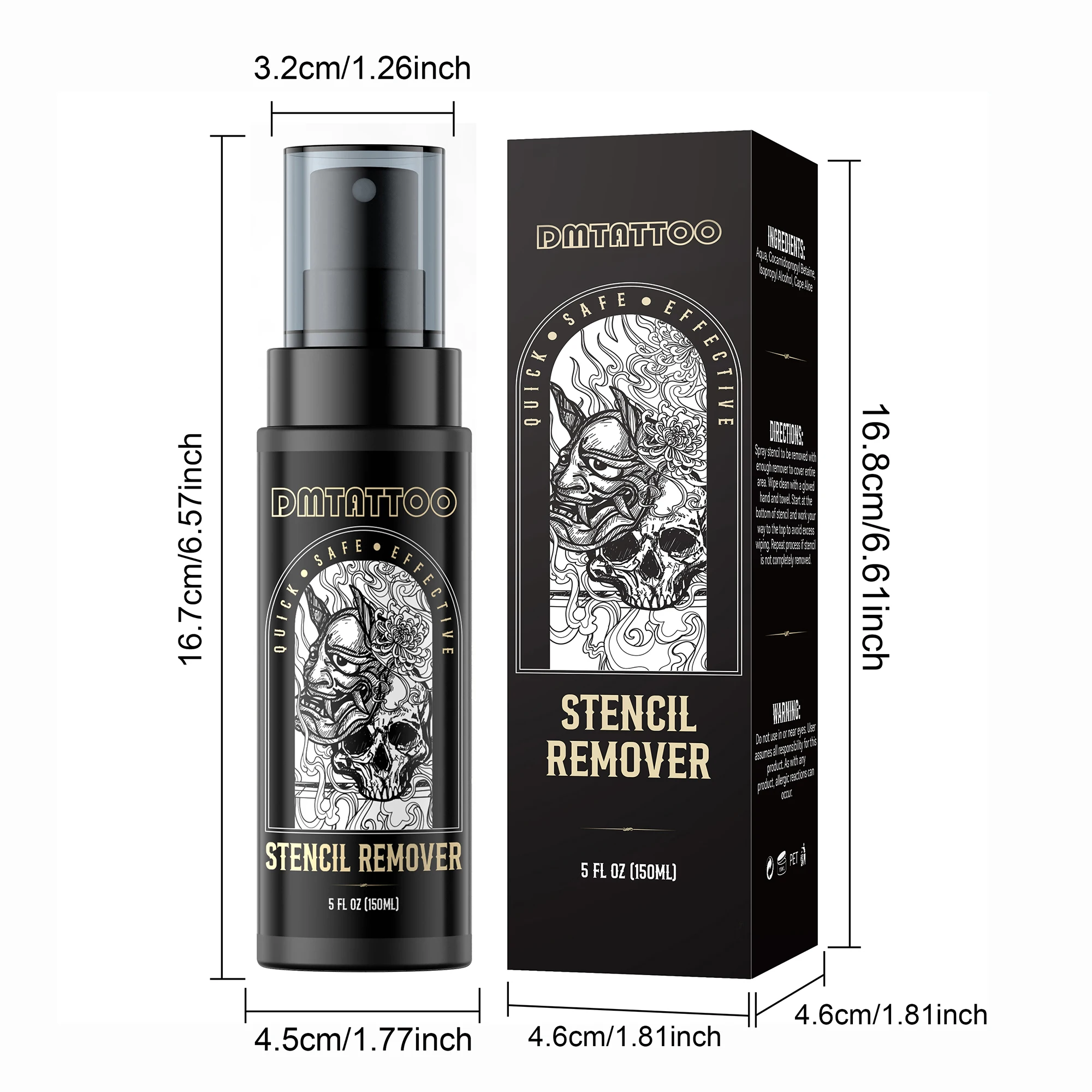 150ML Tattoo Stencil Remover Spray - Fast Cleaning for Transfer Paper, For All Artists