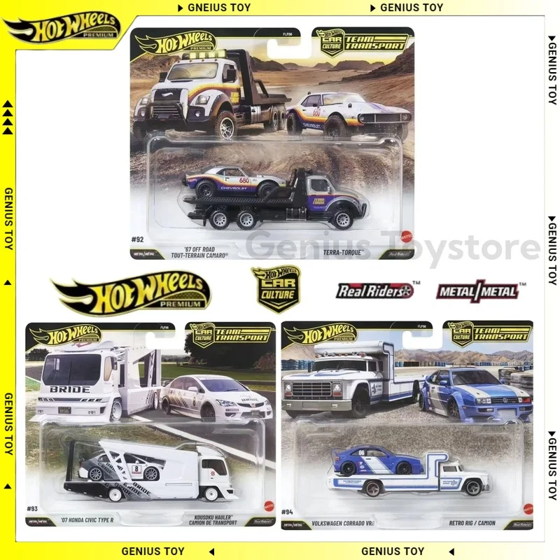 

Коллекционные модели автомобилей Hot Wheels Premium Car Culture Team Transport '67 OFF ROAD CAMARO HONDA CIVIC VOLKSWAGEN, масштаб 1:64, из литого сплава