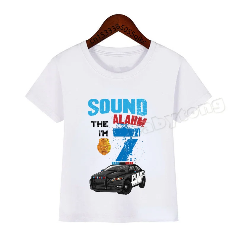 Children's Police Car 1-10 Birthday Gift Boys' T-shirt Sounds Alarm Cool T-shirt Children's Cute Fashion Top