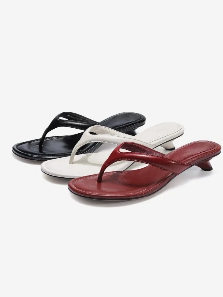 Kitten and French vacation style flip-flops premium oil wax sheepskin slippers casual sandals