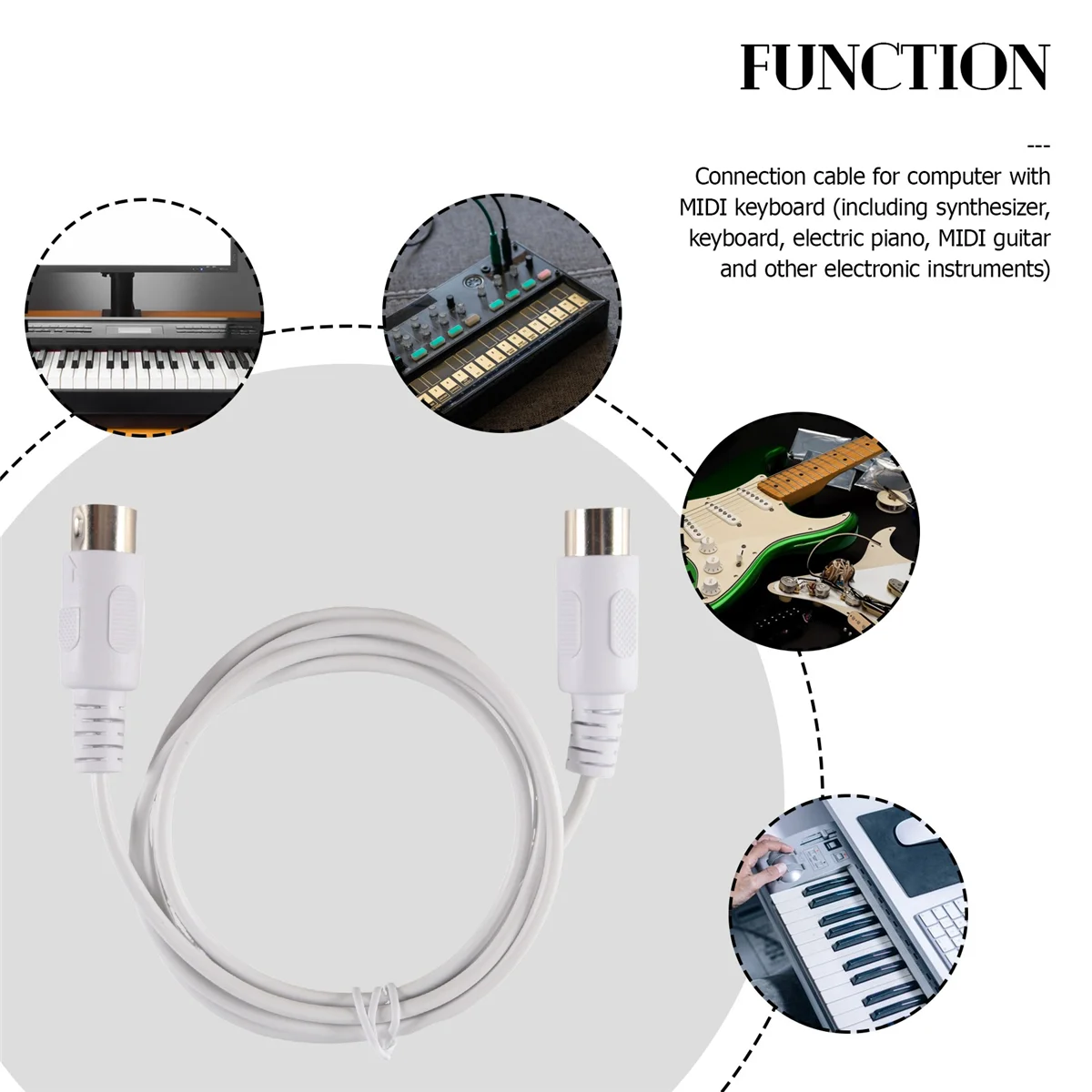 MIDI Extension Cable to Male 5 Pin 1.5/4.95FT High Quality 5 Pin Male to 5 Pin Male MIDI Extension Cable HLJS