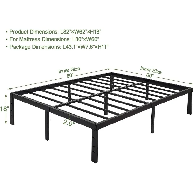 18 Inch Platform Bed Frame/Easy Assembly Mattress Foundation / 3000lbs Heavy Duty Steel Slat/Noise Free/No Box Spring Needed