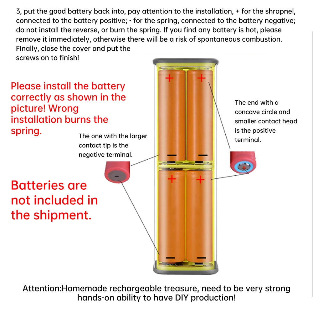 Upgraded 4*21700 DIY Power Bank Case PD Fast Charging Case Welding Free Kit with Outdoor Light Adjustable Brightness Flicker