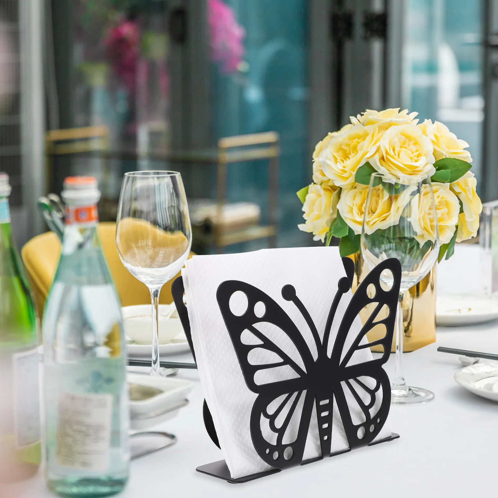 

Stylish Iron Napkin Holder Hollow Metal Napkin Storage Rack Table Desktop Tissue Stand Restaurant Kitchen Dinner Decor
