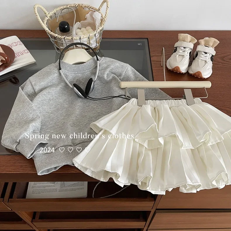 

2024 Girls Fashion Clothing Set Sweatshirts Jackets+pleated Skirts Shorts Baby Kids Casual 2pcs Suits Children Autumn Clothes