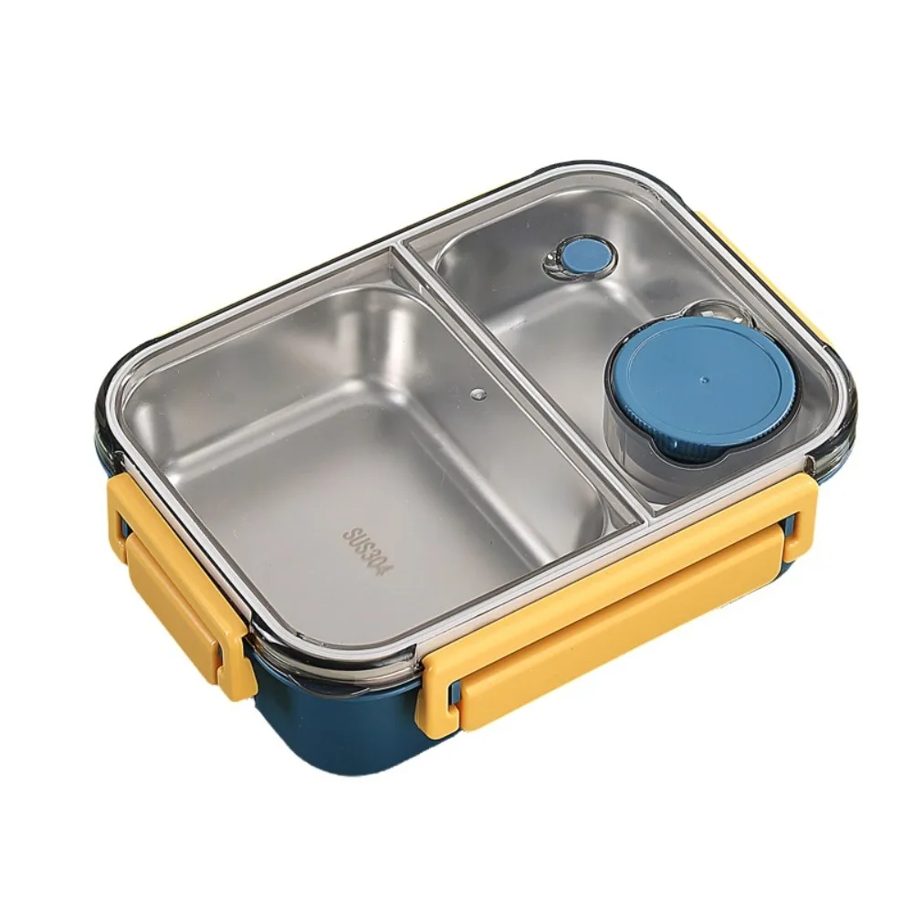 

Durable 304 Stainless Steel Lunch Boxes 2/3 Grid 850ML Picnic Box Leakproof with Tableware Food Container Students