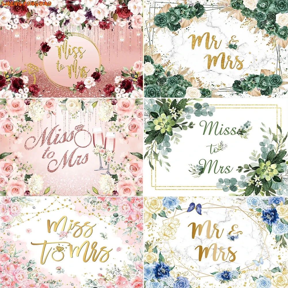 

Miss to Mrs Wedding Bridal Shower Backdrop Props Flower Valentine's Day Rose Custom Poster Photographic Background JC-75