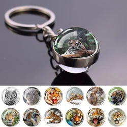 Ferocious Tiger Pattern Glass Ball Keychain Fashion Double Side Glass Pendant Jewelry key chains Tigers Men Gifts