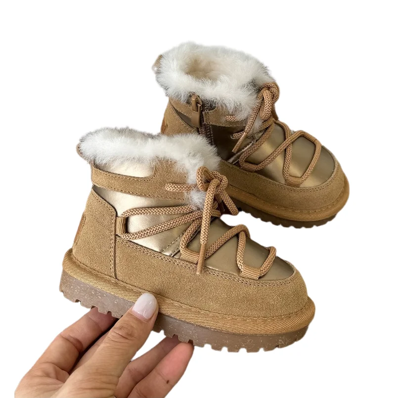 

Children's Wool Warm And Thick Snow Boots Autumn Winter Korean Version Girls' Tied Windproof Cotton Boots Boys' Short Boots