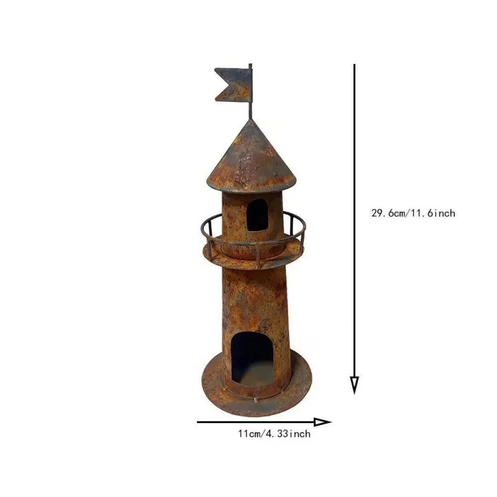 Rustic Metal Lighthouse Figurine Decorative Nautical Accessory For Garden Lawn Backyard Patio Home Tabletop Landscape Art