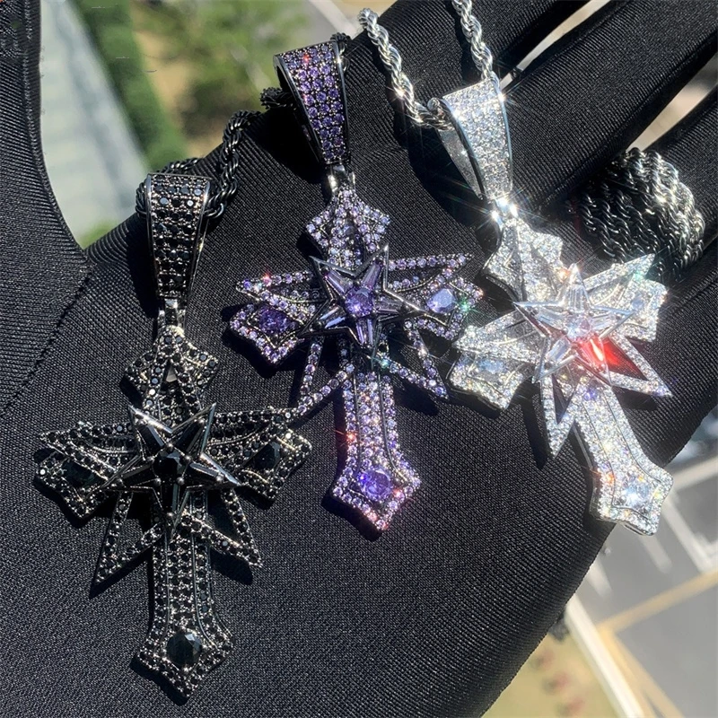 

Кристалл Циркон Спиннер пятиконечная звезда медальон кулон крест ожерелье с длинной цепочкой из нержавеющей стали для мужчин женщин подарок